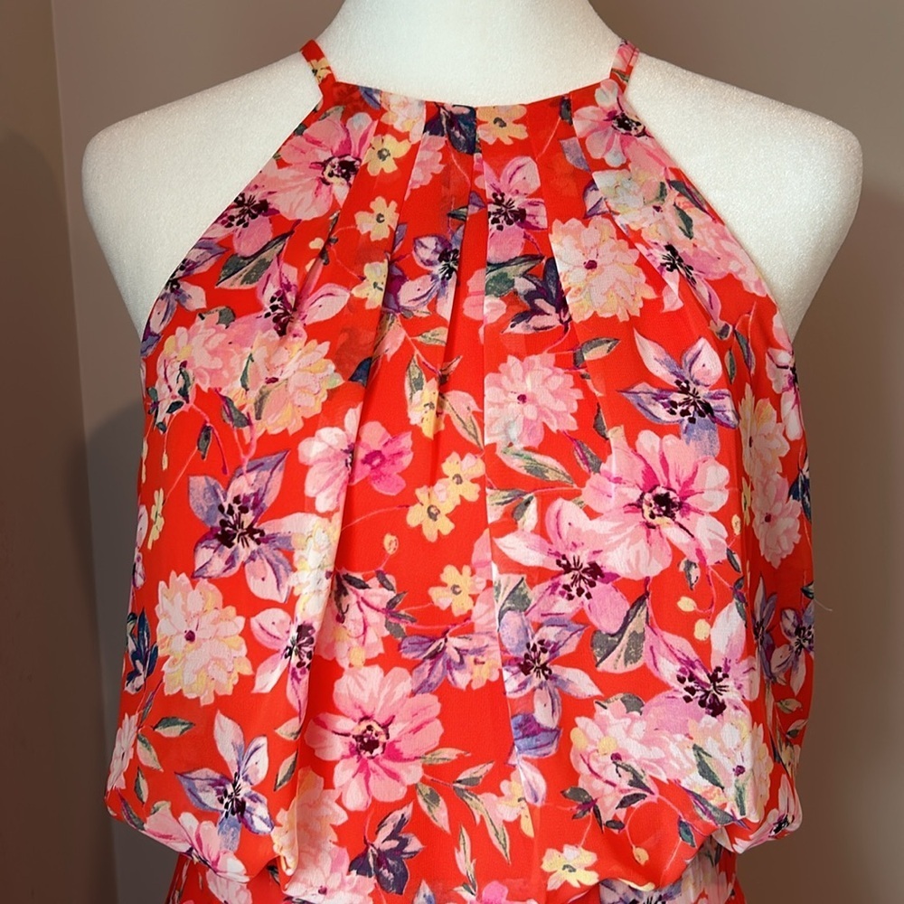 Beautiful NWOT Eliza J floral print, pleated halter dress Size 4 - Picture 3 of 7